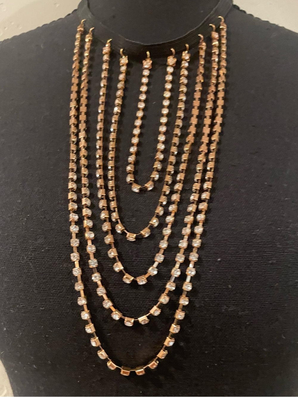 Gold-Tone Multi-Strand Crystal Statement Choker Necklace
